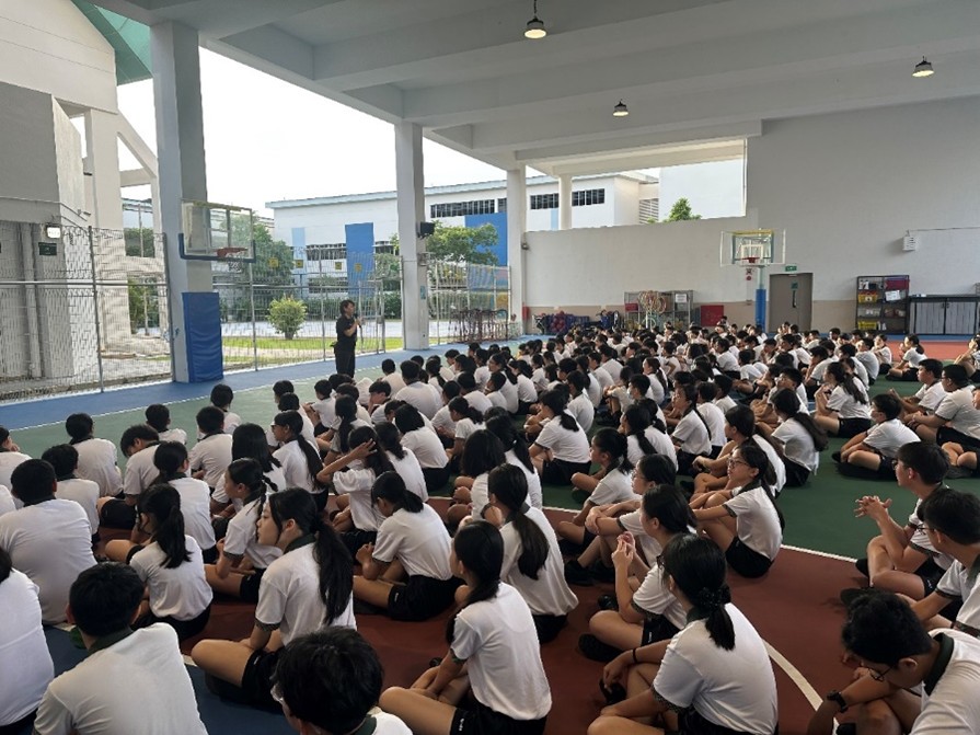 Our Principal, Mrs Chng, addressing the students before their Graduation Run